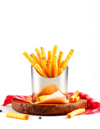 French fries in a tin can on a white background. Isolatedの写真素材