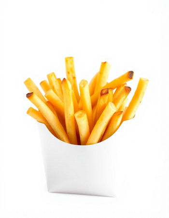 French fries in paper box isolated on white background with clipping path.
