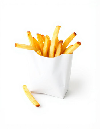 French fries in paper box isolated on white background with clipping path.