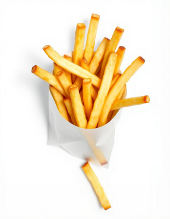 French fries in paper bag isolated on white background with clipping path.