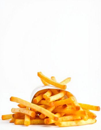 Potato fries on white background with copy space for text or imageの写真素材