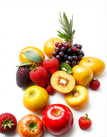 Assorted fresh fruits isolated on white background. Healthy food concept.の写真素材