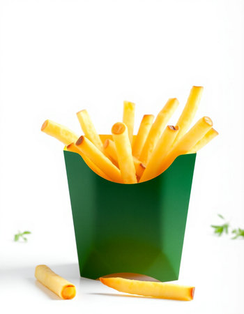 French fries in a green box on a white background. Isolatedの写真素材