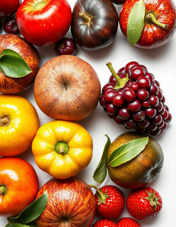 Fruits and vegetables on a white background. Healthy food concept.の写真素材