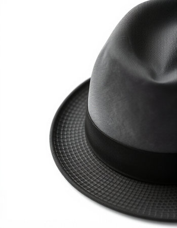 Black hat isolated on white background. Close-up. Selective focus.