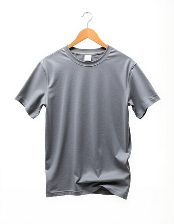 Grey t-shirt on a hanger isolated on a white background