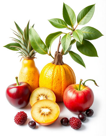 Fruits and vegetables on a white background. Isolated fruits.の写真素材