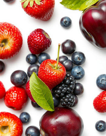 Mix of fresh berries on a white background, close-up.の写真素材