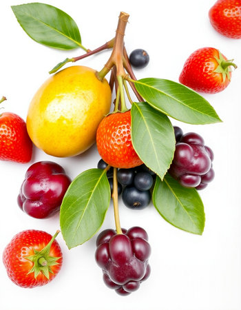 Fruits on a white background. Berries and fruits on a white background.の写真素材