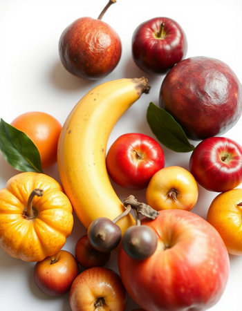 Fruits and vegetables isolated on a white background. Healthy food.の写真素材