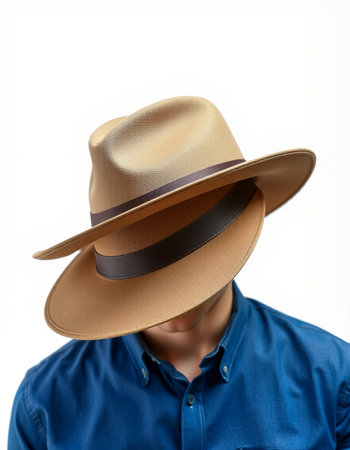 Man in a hat isolated on a white background. Close-up.の写真素材