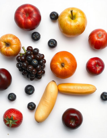 Fresh fruits isolated on white background. Healthy food. Top view.の写真素材