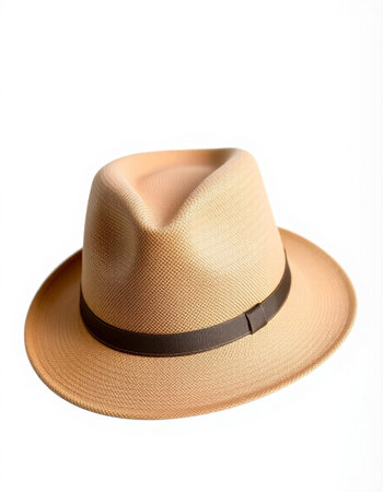 beige hat isolated on white background. straw hat on white backgroundの写真素材