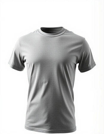 grey t-shirt on a mannequin isolated on white backgroundの写真素材