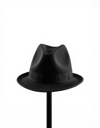Black hat on a black mannequin isolated on white background.の写真素材