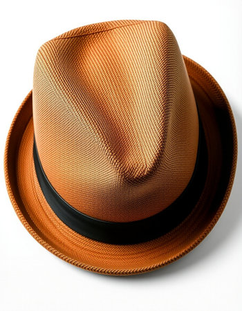 Top view of a brown hat isolated on white background with clipping pathの写真素材