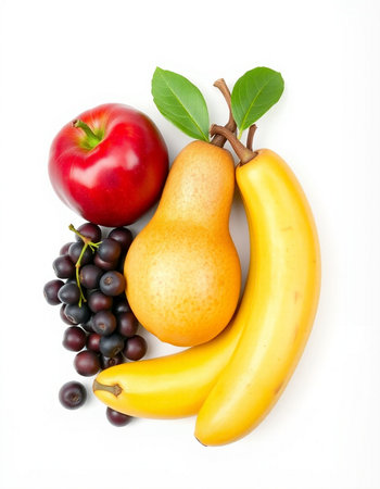 Fruits isolated on the white background. Healthy food concept. Top view.の写真素材