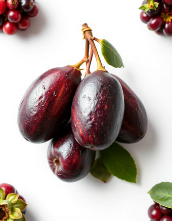 Fruits on a white background, top view, close-up