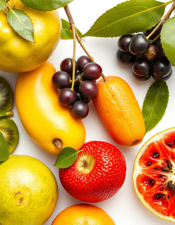 Fruits and berries on a white background. Healthy food concept.の写真素材