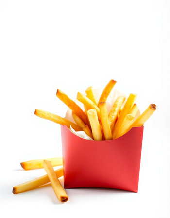 French fries in a red box on a white background.