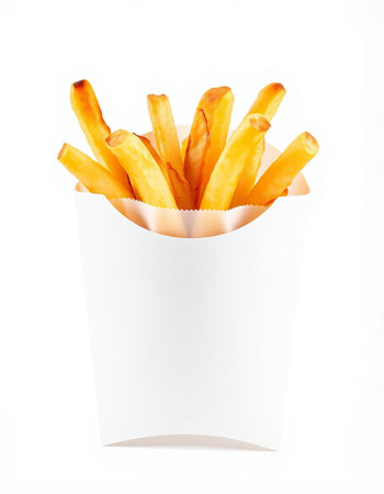 French fries in paper box isolated on white background with clipping path.