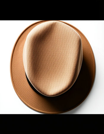 brown hat on a white background, top view, close-upの写真素材