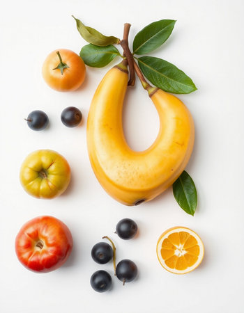 Fruits and vegetables on a white background. Healthy food concept.の写真素材