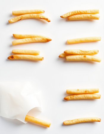 French fries on a white background. Top view. Flat lay.の写真素材