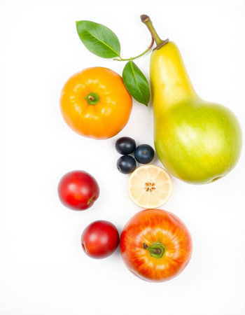 Fresh fruits isolated on white background. Healthy food concept.の写真素材