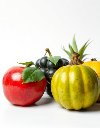 Fruits and vegetables on a white background. Healthy food concept.の写真素材
