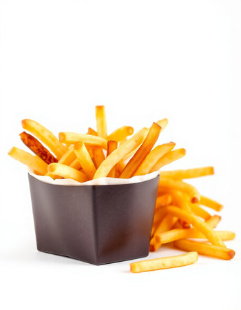 French fries in paper box isolated on white background with clipping path.
