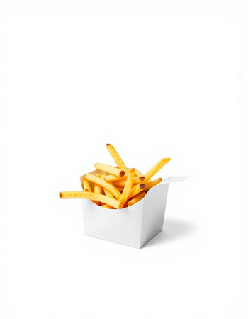 French fries in a box isolated on a white background with clipping path
