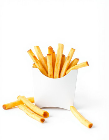 French fries in paper box isolated on white background with clipping path.