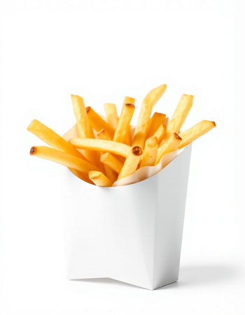 French fries in paper box isolated on white background with clipping path.