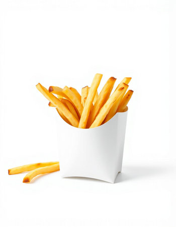 French fries in paper box isolated on white background with clipping path.