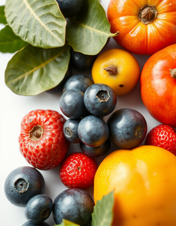 Fresh fruits and berries on a white background. Selective focus.の写真素材