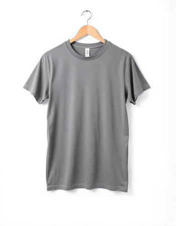 Grey t-shirt on a hanger isolated on a white backgroundの写真素材