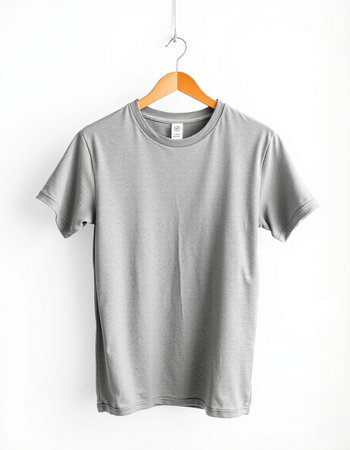 Grey t-shirt on a hanger isolated on a white backgroundの写真素材
