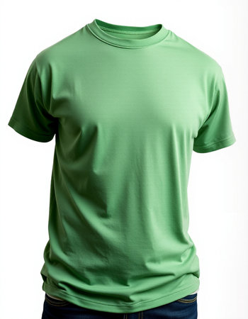 men's green t-shirt isolated on white background with clipping pathの写真素材