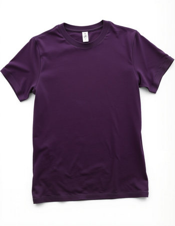 Purple t-shirt on white background. Clipping path included.の写真素材