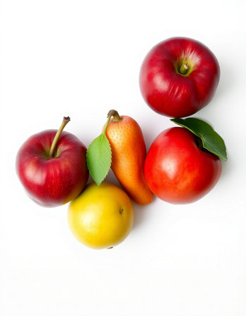 Fruits isolated on a white background. Apples, pears, plums