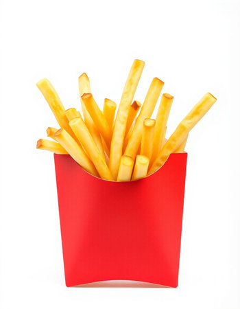 French fries in red box isolated on white background, clipping path included