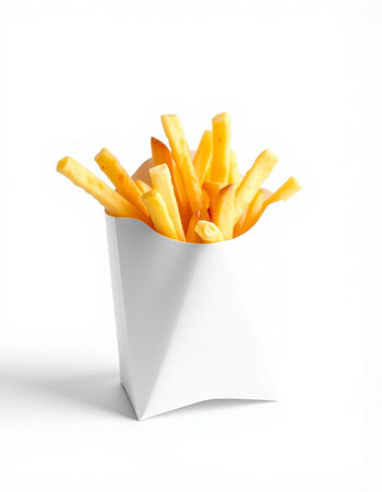 French fries in a white box isolated on white background. 3d illustration