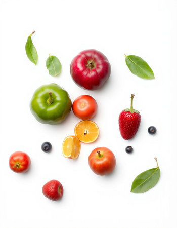 Fruits and berries isolated on white background. Healthy food concept.の写真素材