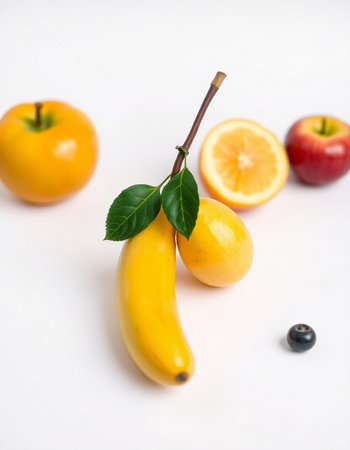 Fruits and berries on a white background. Healthy food concept.の写真素材