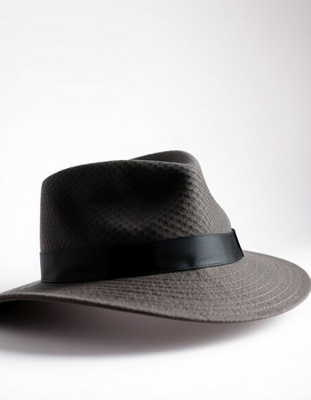 Black hat isolated on a white background. Hat with a black ribbon.の写真素材