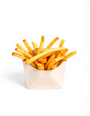 French fries in paper box isolated on white background with clipping path.