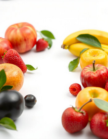 Fruits on a white background, close-up, selective focusの写真素材