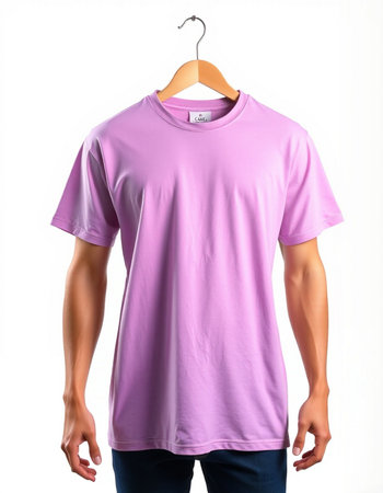 Men's t-shirt on a hanger on a white backgroundの写真素材