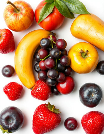 Fresh fruits and berries isolated on white background. Healthy food concept.の写真素材